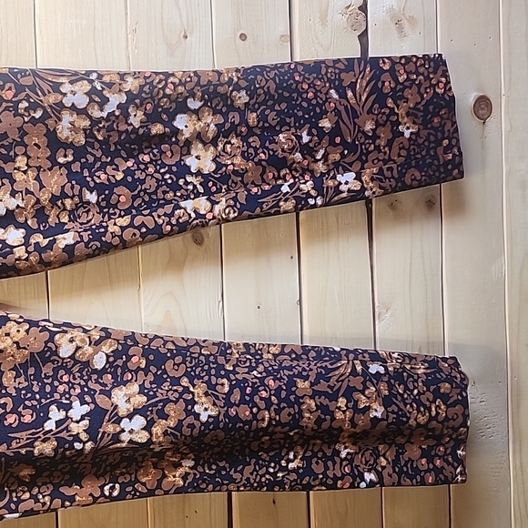 Anthropologie The Essential Slim Floral Pant Faux Leather Trim Pockets Size 2 - Picture 2 of 8